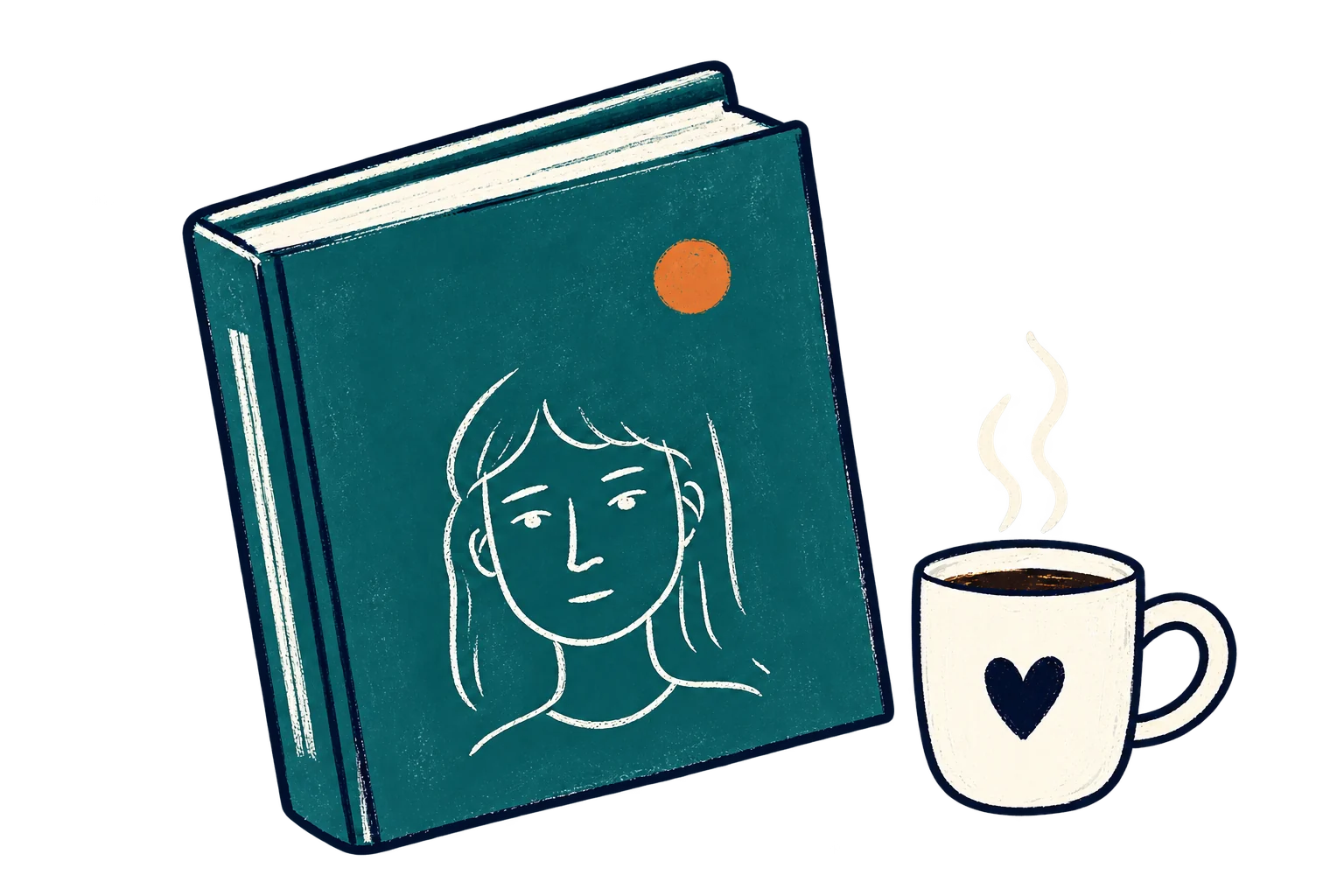 Зелёная книга с портретом на обложке и чашка с сердечком